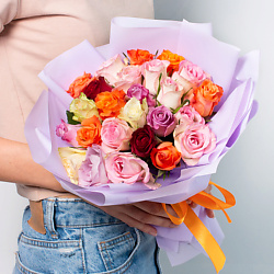 Букет из разноцветных роз Кения 21 шт. (35 см)