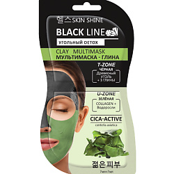 Black Line  Мультимаска-глина  для лица , черная и зеленая глина