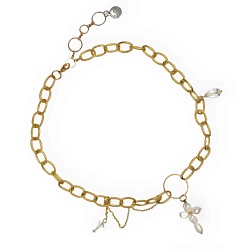 Колье-цепочка золотое с жемчужным крестиком