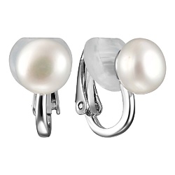 Серебристые серьги клипсы с культивированным жемчугом