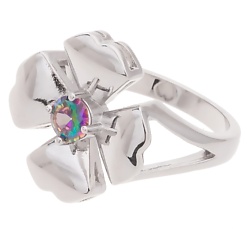 Кольцо родированное с мистик фианитом "Клевер 4 листа"