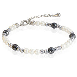 Браслет из натурального гематита и жемчуга-майорки Miniature Pearl&Silver