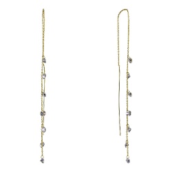 Золотистые серьги протяжки с прозрачными кристаллами