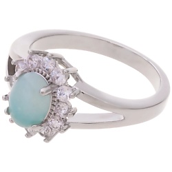 Кольцо родированное с амазонитом "Малый овал в цирконах"