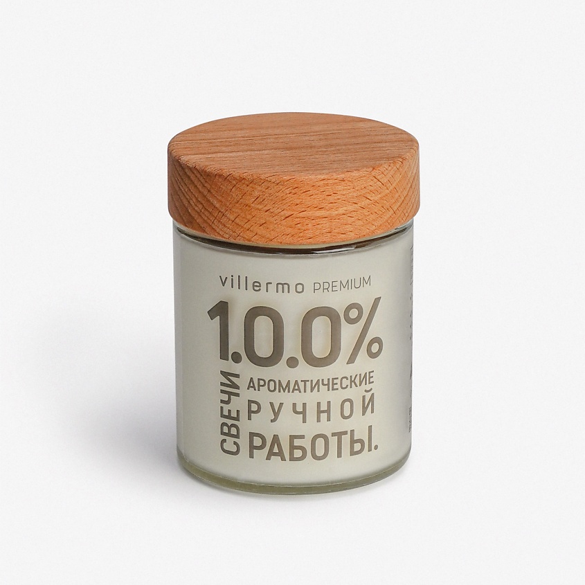 VILLERMO Аромасвеча в банке, крышка бук, прозрачная этикетка, Удовое ...