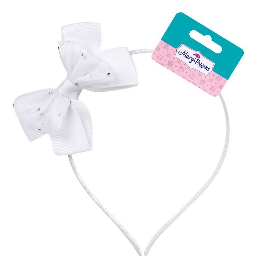 Изображение товара Ободок для волос Леди с бантом жемчужного цвета и стразами от Mary Poppins