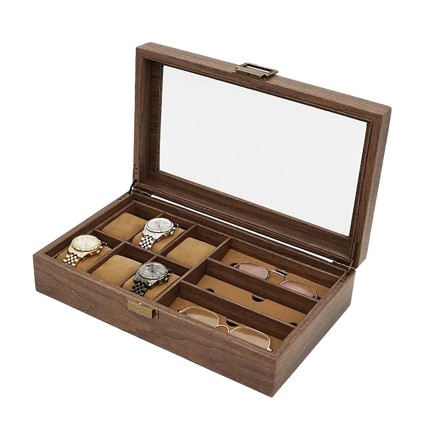 Изображение товара Шкатулка для часов, очков и украшений CLOX W82M коричневая для коллекционеров