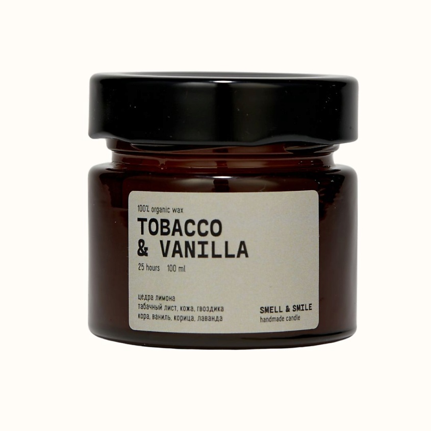 Изображение товара SMELL & SMILE Свеча ароматическая Табак и ваниль, 1 шт.