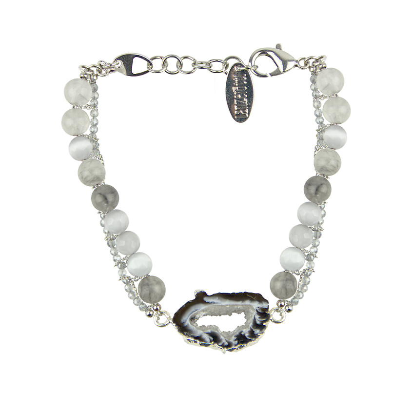 Изображение товара LANZEROTTI Браслет агат, друза, кошачий глаз, кристаллы, цвет: Серый, размер: 20.5