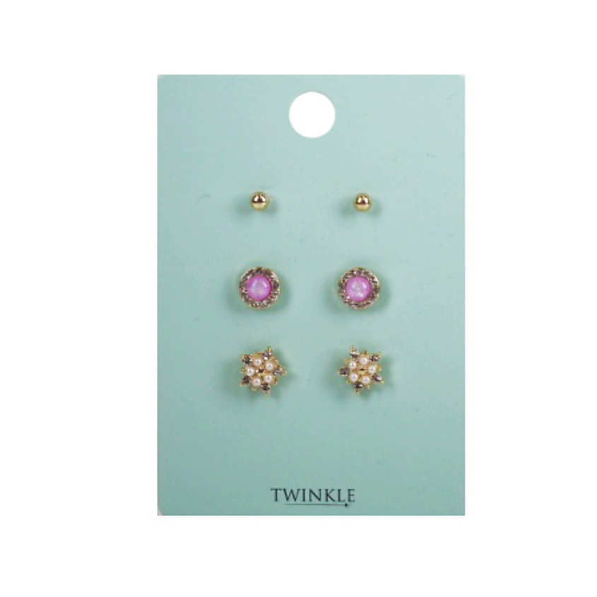 Изображение товара TWINKLE Серьги набор 3 пары Pink Stone, 3 пары