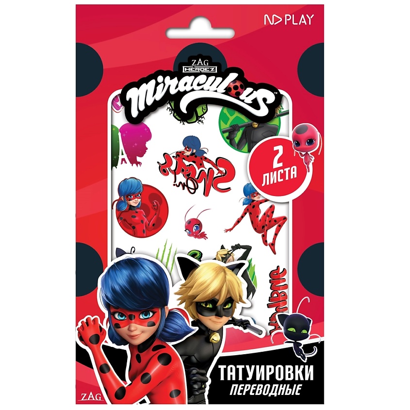 Изображение товара ND PLAY Наклейки - татуировки "Леди Баг и Супер-Кот", 2 листа, 1 шт.