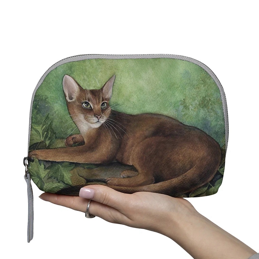 Изображение товара Махаон Женская кожаная косметичка большая с принтом зеленый коричневый