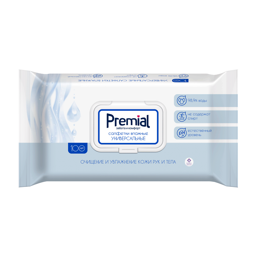 Изображение товара PREMIAL Natural Влажные салфетки с термальной водой для всей семьи 100 шт