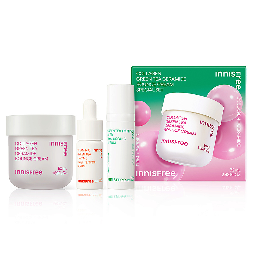 Изображение товара INNISFREE Набор с укрепляющим кремом с коллагеном и церамидами зелёного чая для упругости кожи Collagen, 50 мл х 7 мл х 15 мл