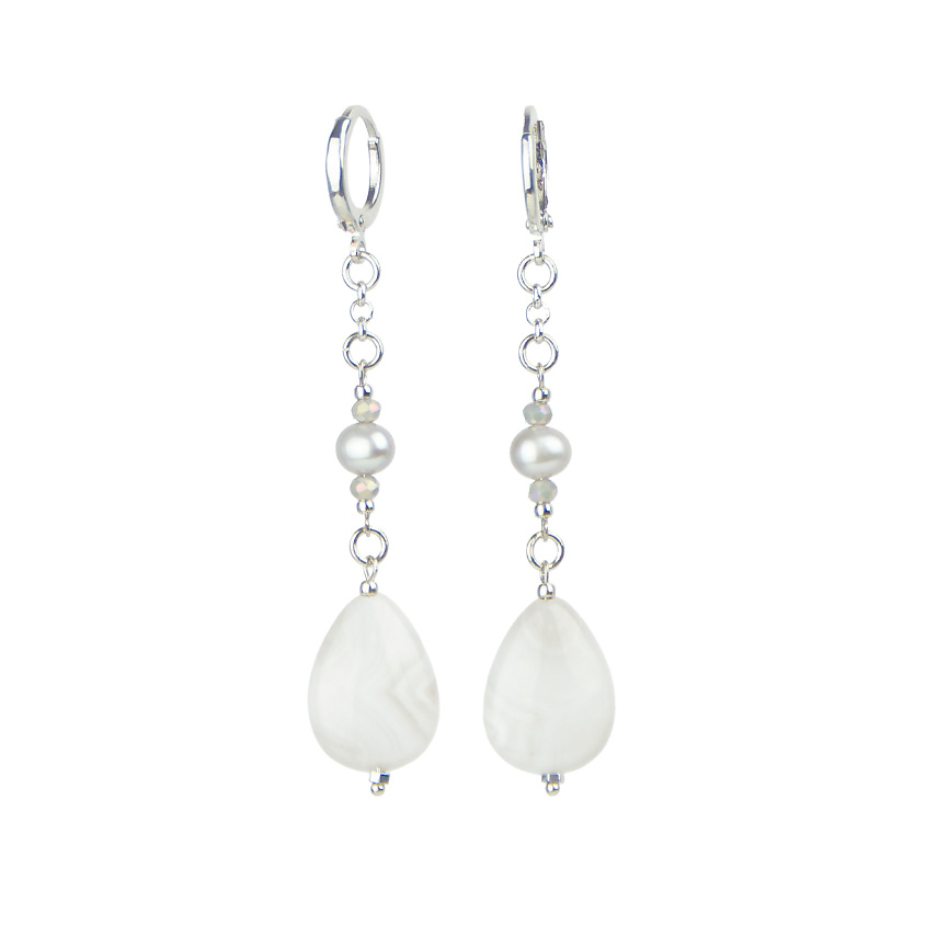 Изображение товара Серьги с агатом жемчугом и кристаллами Lanzerotti Gelido Серые Размер 7