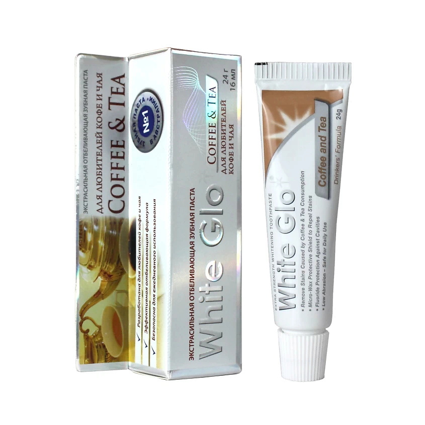 Изображение товара WHITE GLO Зубная паста для любителей кофе и чая, отбеливающая, 24 г