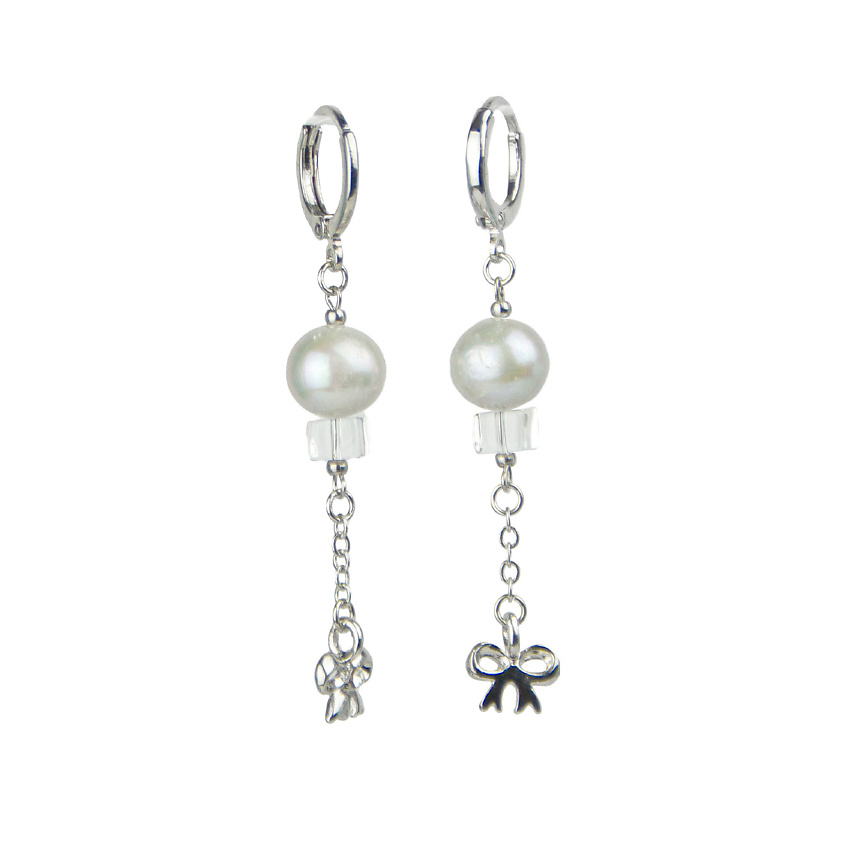 Изображение товара LANZEROTTI Серьги Gelido, жемчуг, горный хрусталь, бант, цвет: Серый, размер: 6