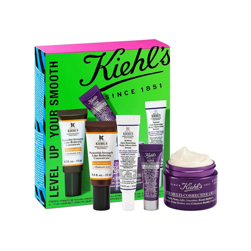 Изображение товара KIEHL'S Набор для ухода за лицом Level Up Your Smooth, 50 мл + 10 мл + 3 мл + 15 мл