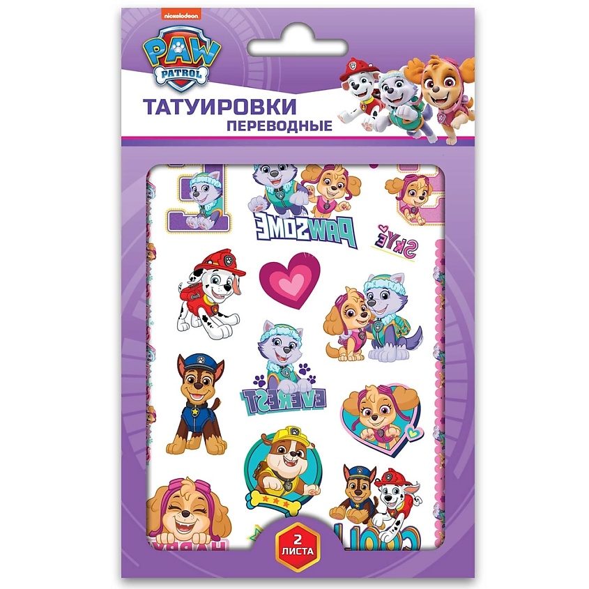 Изображение товара Наклейки-татуировки Щенячий патруль ND PLAY 2 листа для девочек