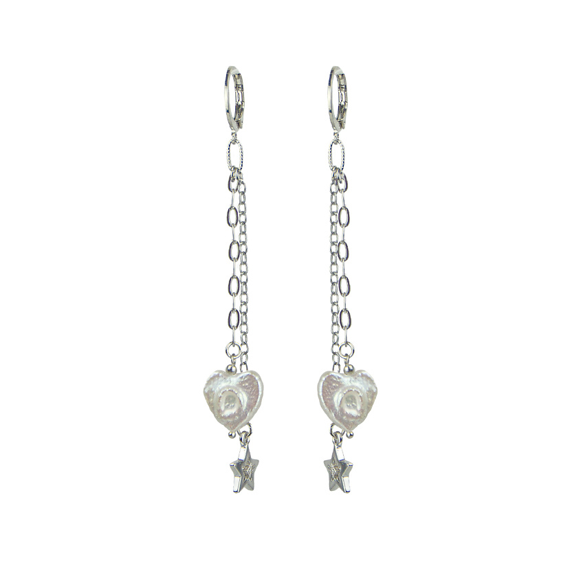 Изображение товара LANZEROTTI Серьги Gelido, с жемчугом в форме сердца и звездой, цвет: Белый, размер: 8