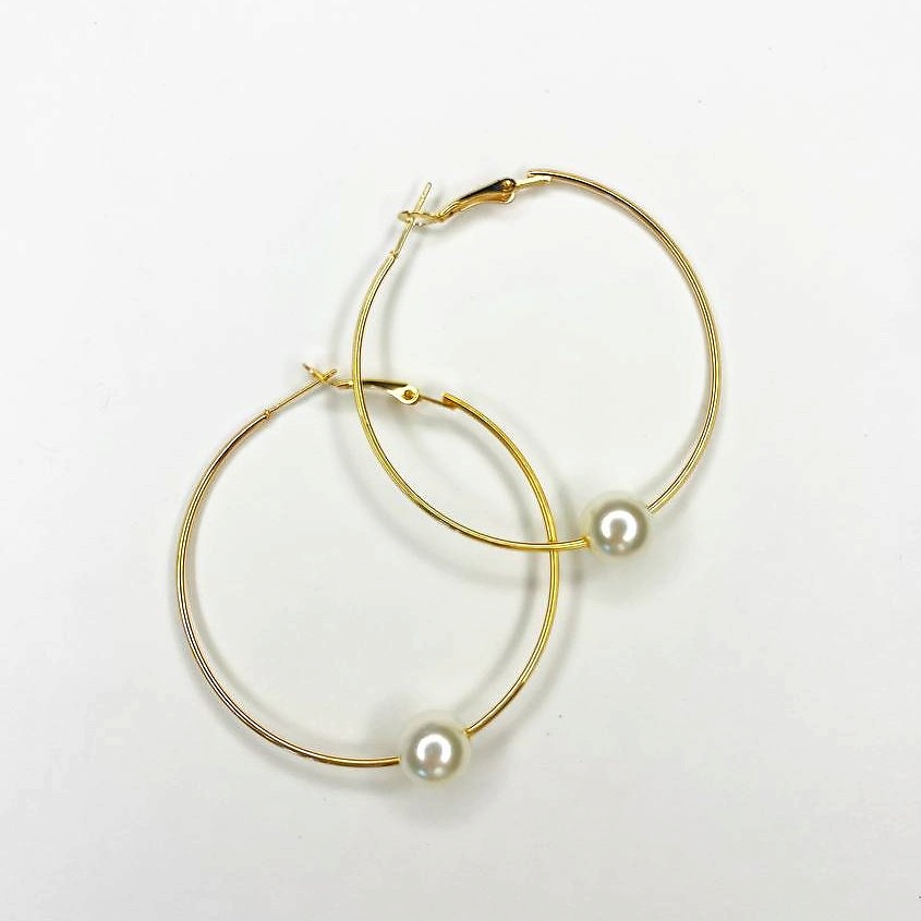 Изображение товара GILMEEVA Серьги-кольца с жемчугом для женщин тонкие и легкие