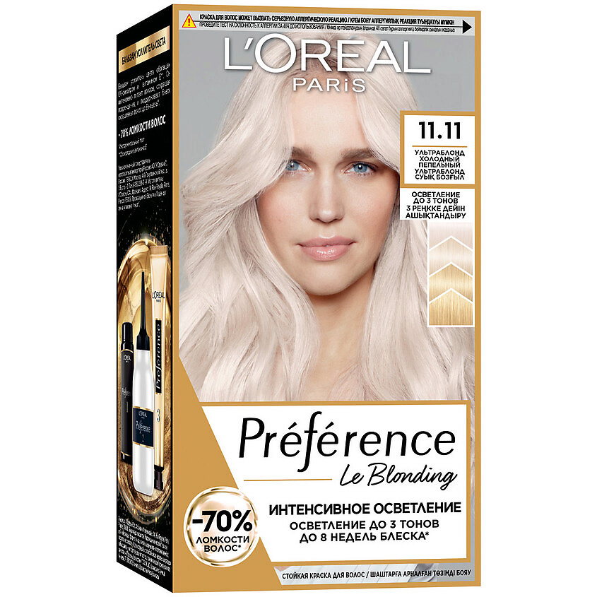 Изображение товара L'ORÉAL PARIS Preference № 11.11 Пепельный ультраблонд стойкая краска для волос 174 мл