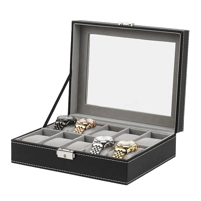 Изображение товара Шкатулка для часов CLOX W93 на 10 слотов с органическим стеклом и замком
