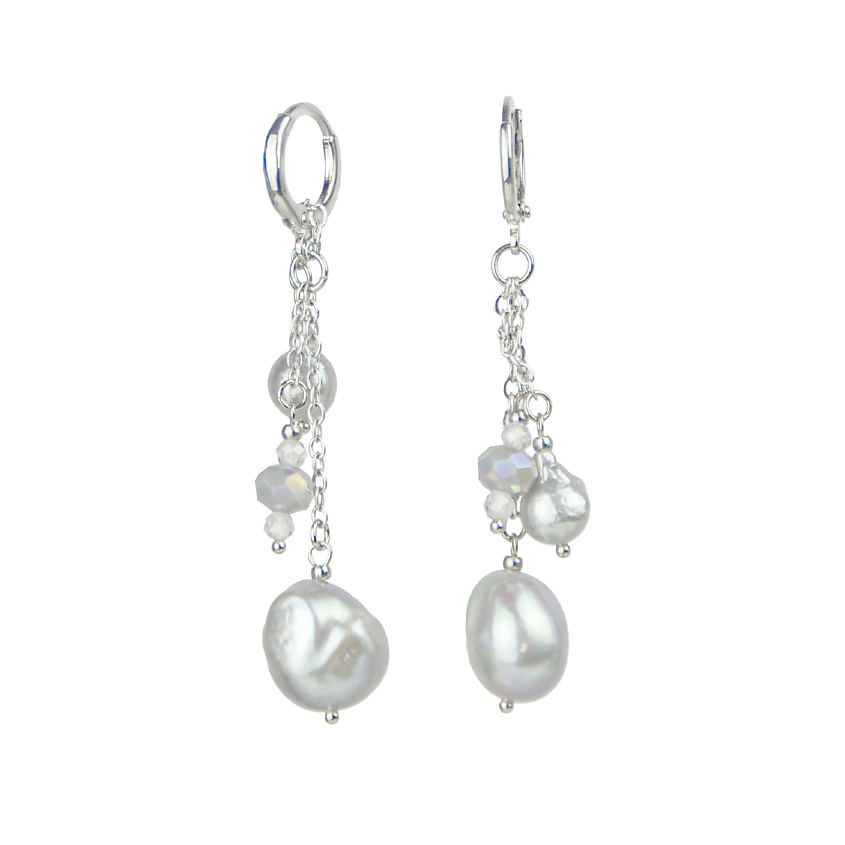 Изображение товара Серьги Lanzerotti с жемчугом и цирконием в сером цвете