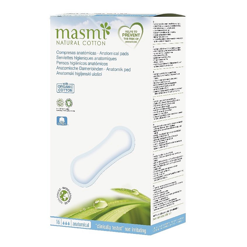 Изображение товара MASMI Классические анатомические гигиенические прокладки из органического хлопка, 16 шт.