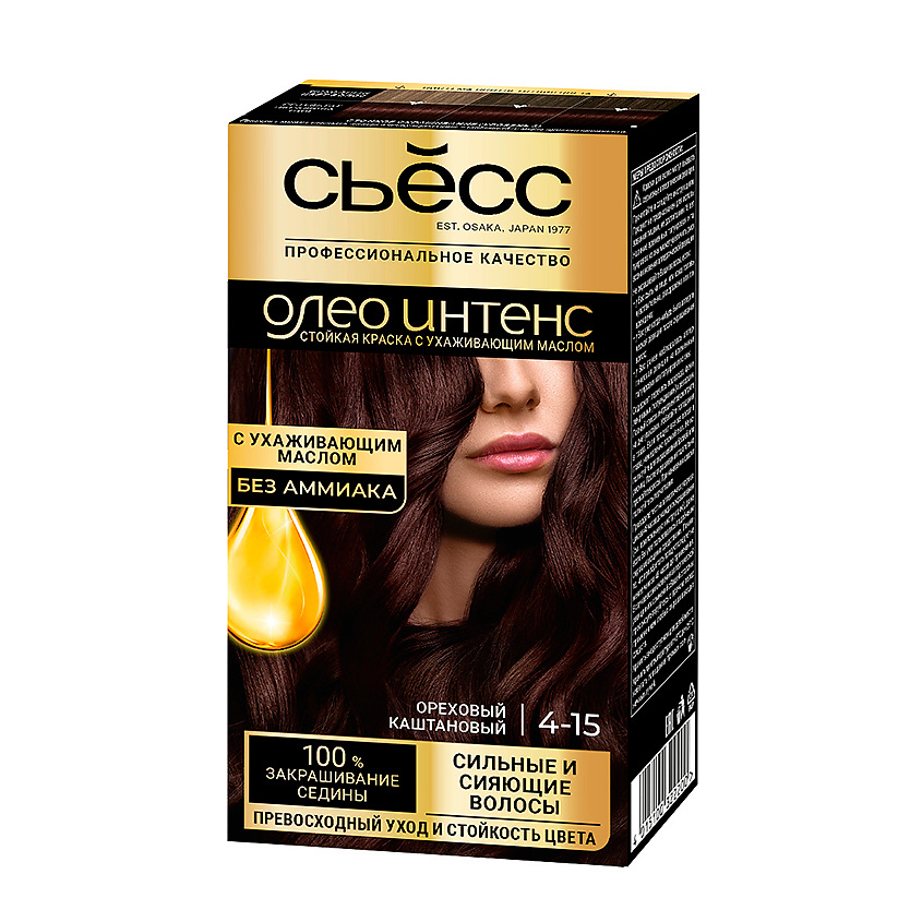 Изображение товара СЬЁСС Стойкая профессиональная крем-краска для волос Олео Интенс, без аммиака, 4-15 Ореховый каштановый, 115 мл