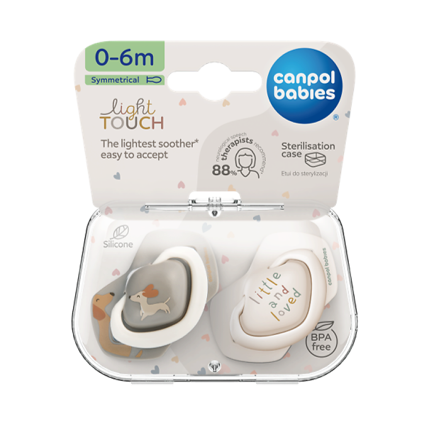 Изображение товара CANPOL BABIES Пустышка Light touch 0-6 мес. силиконовая ортодонтическая, DOGS, 2 шт.