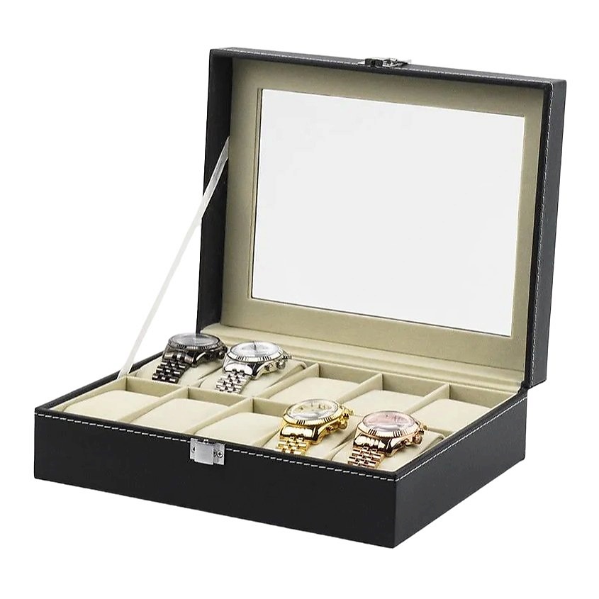 Изображение товара Шкатулка для 10 часов CLOX W05 из экокожи с стеклянной крышкой