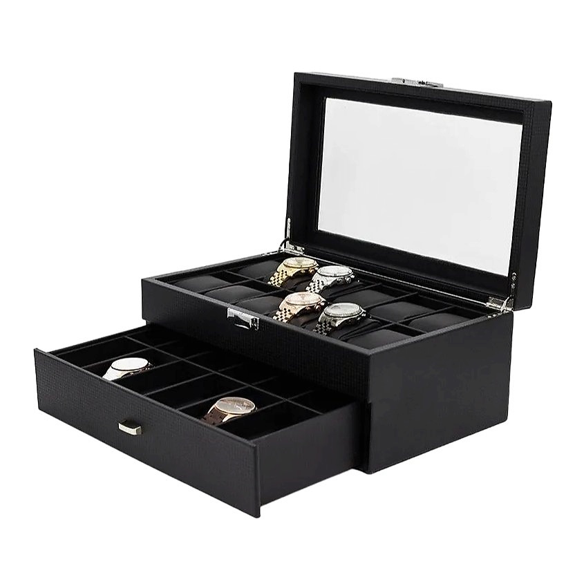 Изображение товара CLOX Двухуровневая черная шкатулка для 24 пар часов, W61B, Черный