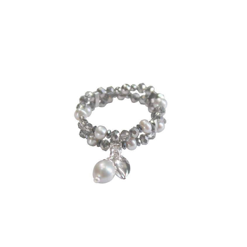 Изображение товара LANZEROTTI Кольцо стрейч, жемчуг, кристаллы, гематит, цвет: Серый, размер: Безразмерный