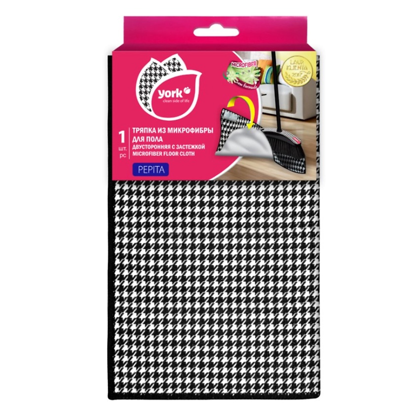 Изображение товара YORK Салфетка из микрофибры для пола двухсторонняя с застёжкой Пепита, 1 шт