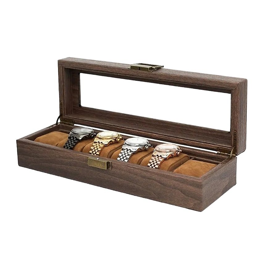 Изображение товара Красивая коричневая шкатулка для часов и украшений W91M с минеральным стеклом