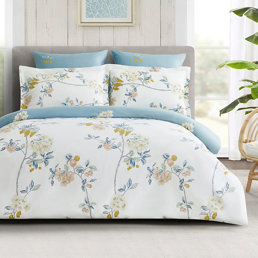 Изображение товара Семейный комплект постельного белья Alamode Arya из сатина голубой и пудрово-розовой