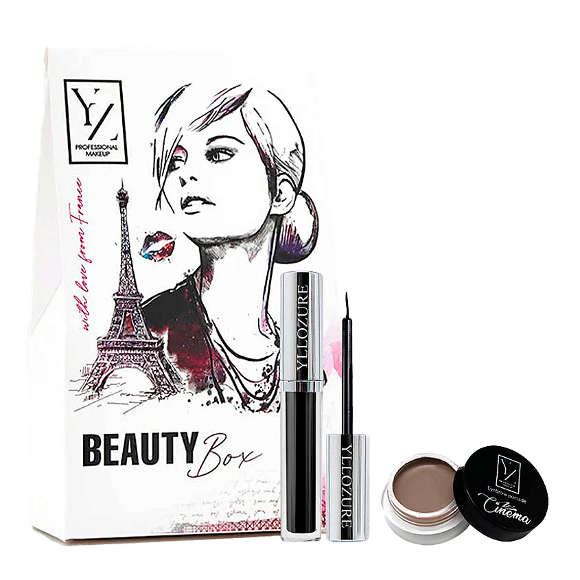 Изображение товара YLLOZURE Набор подводка для глаз и помадка для бровей, № 14 черная, 4 г + 4,5 г