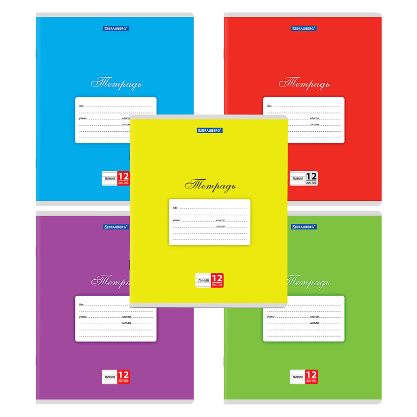 Изображение товара BRAUBERG Комплект тетрадей ДЭК 12 листов КЛАССИКА, Комплект 20 шт., линовка блока: линия. Количество листов: 12. Формат: А5. Наличие полей: да. Тип скрепления: скрепка.