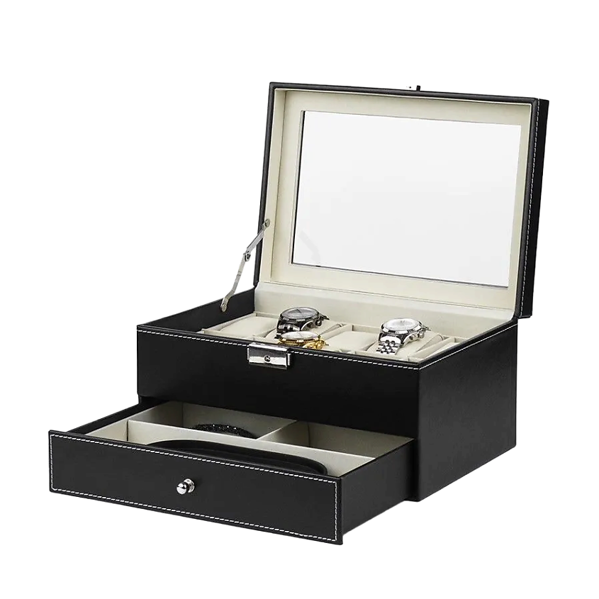 Изображение товара CLOX Шкатулка для 10 часов и украшений, 2 яруса, черная, W118, Черный