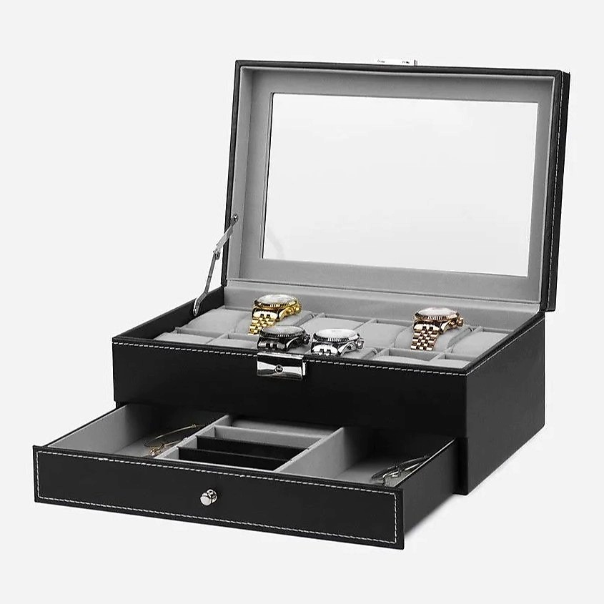 Изображение товара CLOX Шкатулка для украшений и часов, двухуровневая, W79-C, Черный