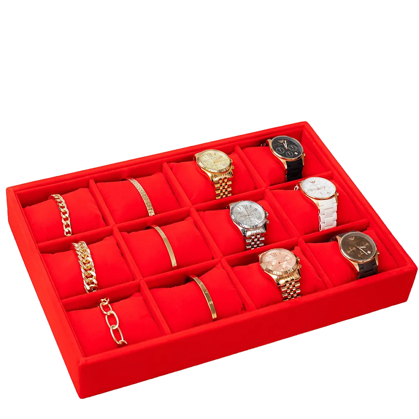 Изображение товара CLOX Шкатулка для хранения украшений открытая, 12 секций, JB500-RE, Красный