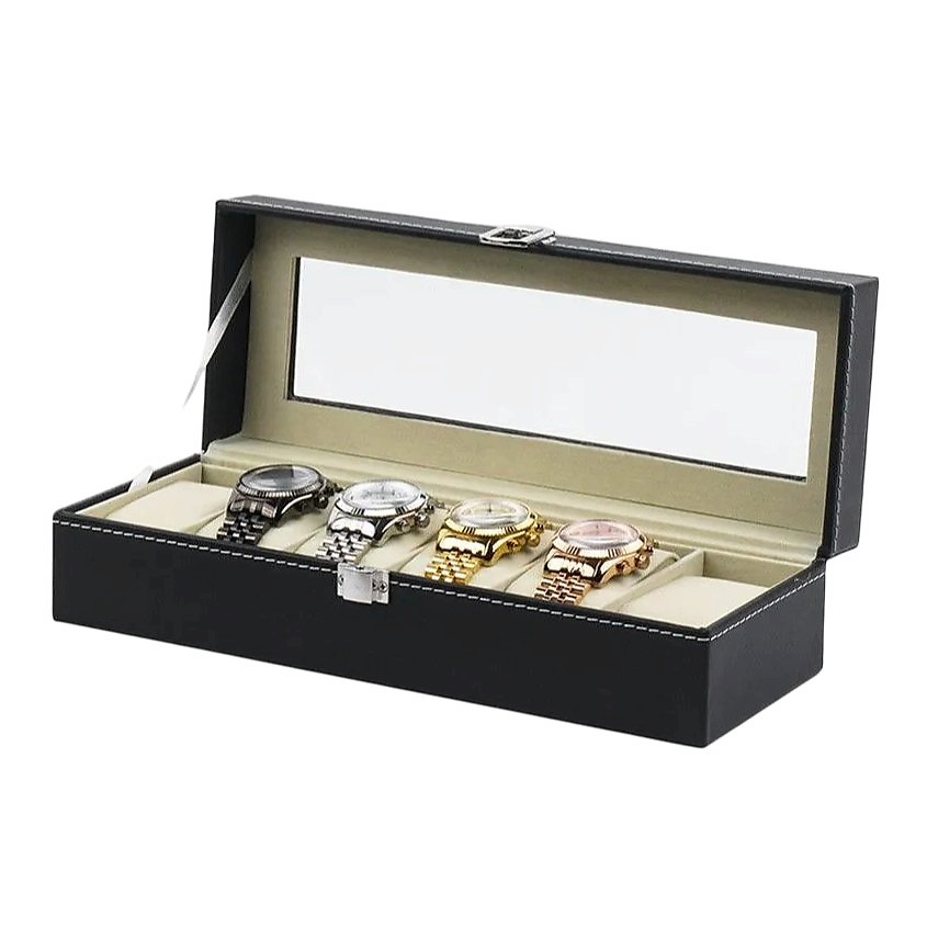 Изображение товара CLOX Шкатулка для часов, 6 слотов, экокожа W04, Черный