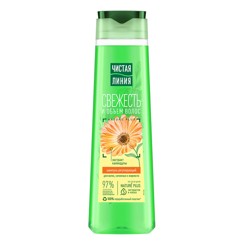 Изображение товара ЧИСТАЯ ЛИНИЯ Шампунь регулирующий Свежесть и объем волос с экстрактом календулы, 400 мл