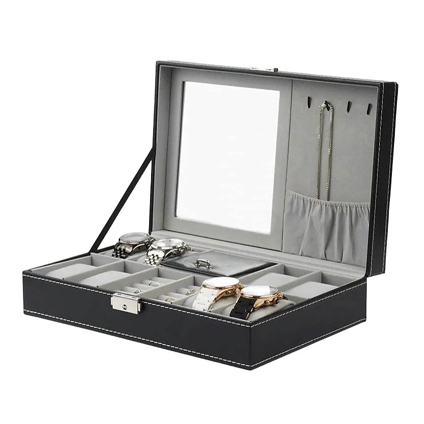 Изображение товара CLOX Шкатулка для хранения 8 часов и украшений, черная, W120, Черный