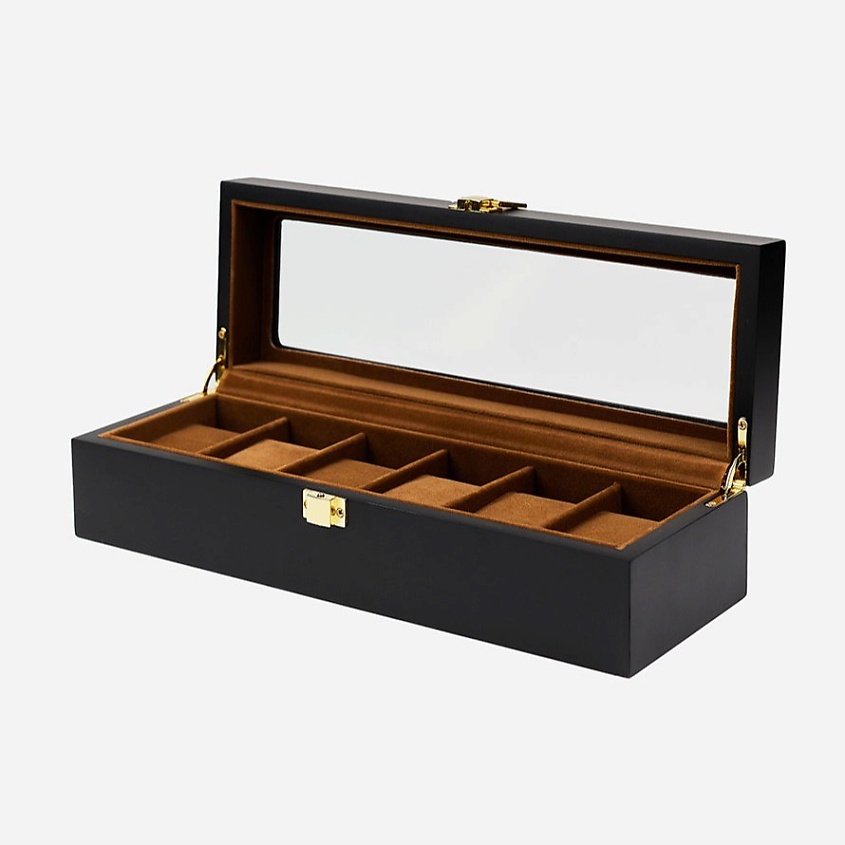 Изображение товара Шкатулка для часов и украшений CLOX W40-K черная деревянная 6 слотов