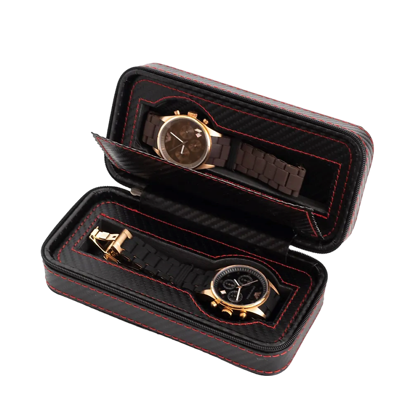 Изображение товара Шкатулка для хранения 2 часов из искусственной экокожи черного цвета CLOX W002CR