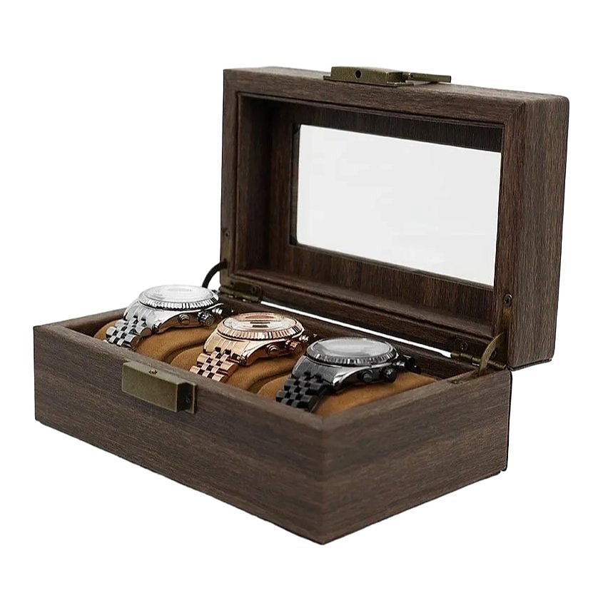 Изображение товара Коричневая шкатулка CLOX для хранения трех часов из искусственной кожи W03M