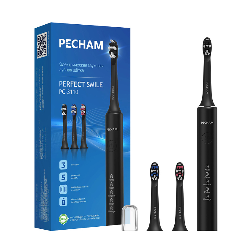 Изображение товара PECHAM Электрическая зубная щетка Perfect Smile Black с 5 режимами и таймером
