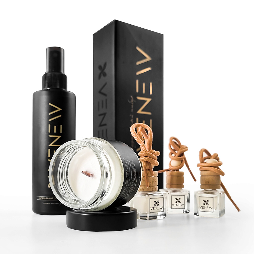 Изображение товара Подарочный набор VENEW - парфюм для дома и авто, 190 мл + 100 мл + 3 х 8 мл